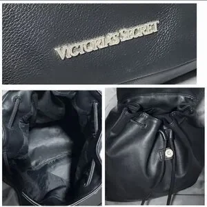 Victoria\'s Secret Black Faux Leather Medium Backpack EUC Victoria main image 3